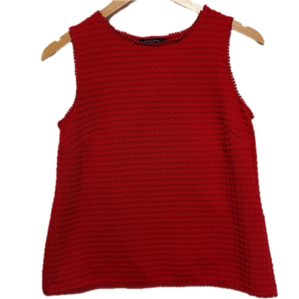 Banana Republic Tank Top Red Sleeveless Scallop Hem Open Back Size XS‎